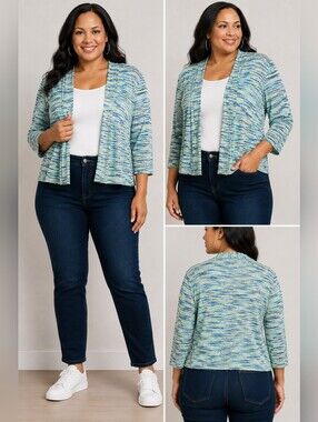 Lane Bryant Striped Open-Front Cardigan in Blue & Green Tones, (Lightweight)